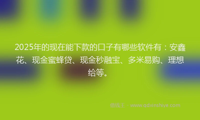 2025年的现在能下款的口子有哪些软件有：安鑫花、现金蜜蜂贷、现金秒融宝、多米易购、理想给等。