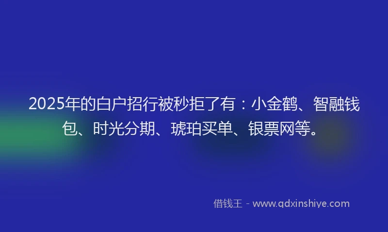 2025年的白户招行被秒拒了有：小金鹤、智融钱包、时光分期、琥珀买单、银票网等。