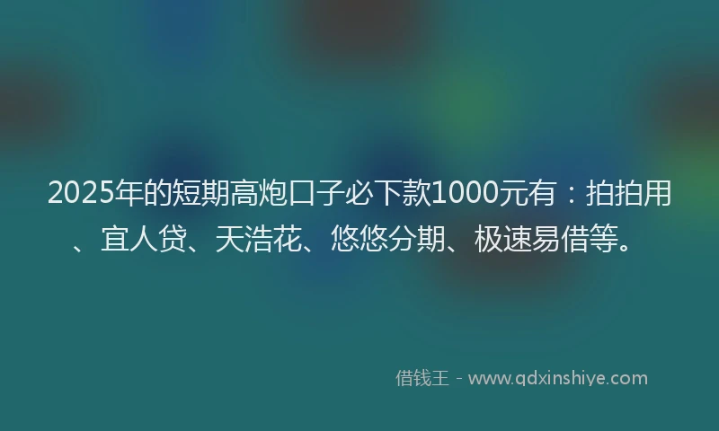 2025年的短期高炮口子必下款1000元有：拍拍用、宜人贷、天浩花、悠悠分期、极速易借等。