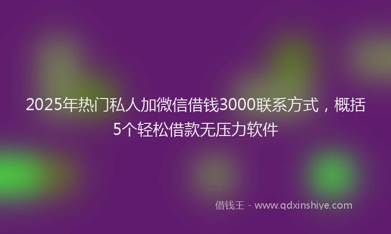 2025年热门私人加微信借钱3000联系方式，概括5个轻松借款无压力软件