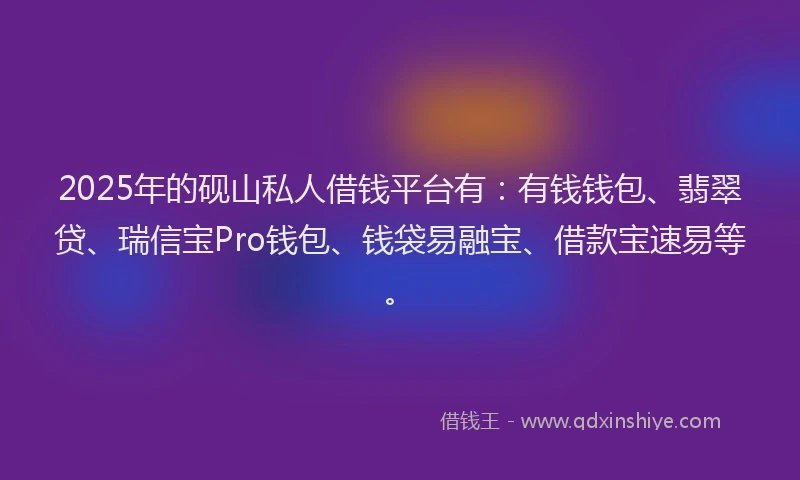 2025年的砚山私人借钱平台有：有钱钱包、翡翠贷、瑞信宝Pro钱包、钱袋易融宝、借款宝速易等。