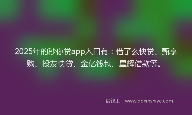2025年的秒你贷app入口有：借了么快贷、甄享购、投友快贷、金亿钱包、星辉借款等。
