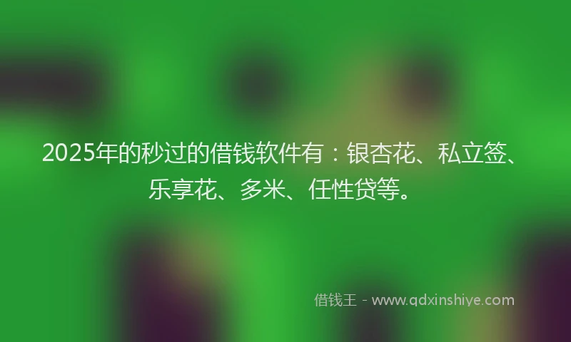 2025年的秒过的借钱软件有：银杏花、私立签、乐享花、多米、任性贷等。