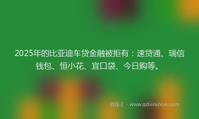 2025年的比亚迪车贷金融被拒有：速贷通、瑞信钱包、恒小花、宜口袋、今日购等。