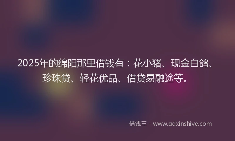 2025年的绵阳那里借钱有：花小猪、现金白鸽、珍珠贷、轻花优品、借贷易融途等。
