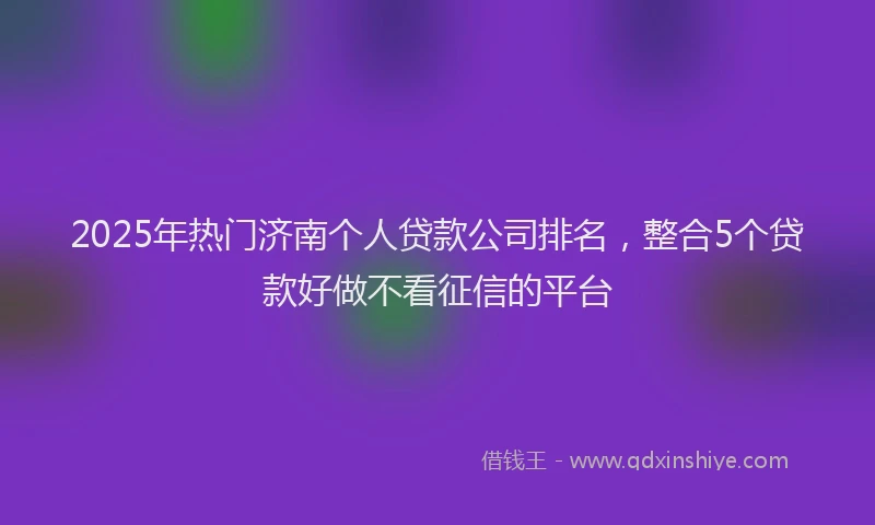 2025年热门济南个人贷款公司排名，整合5个贷款好做不看征信的平台