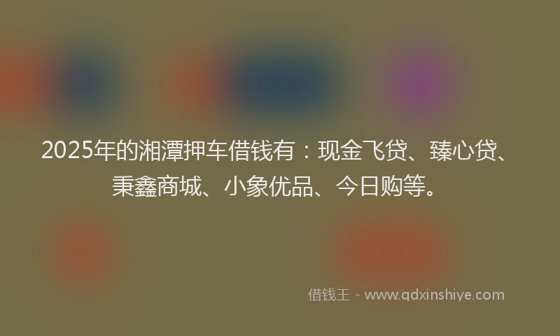 2025年的湘潭押车借钱有：现金飞贷、臻心贷、秉鑫商城、小象优品、今日购等。