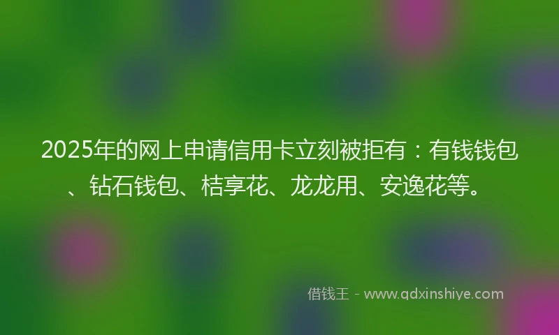 2025年的网上申请信用卡立刻被拒有：有钱钱包、钻石钱包、桔享花、龙龙用、安逸花等。