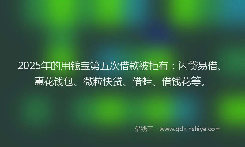 2025年的用钱宝第五次借款被拒有：闪贷易借、惠花钱包、微粒快贷、借蛙、借钱花等。