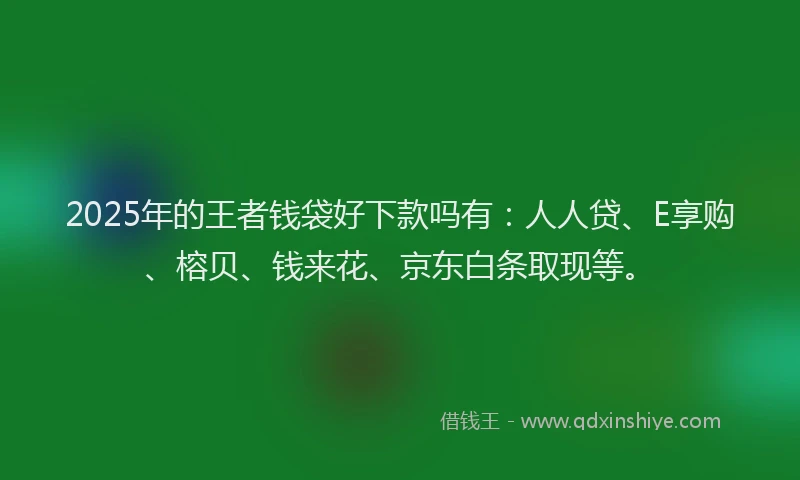2025年的王者钱袋好下款吗有：人人贷、E享购、榕贝、钱来花、京东白条取现等。
