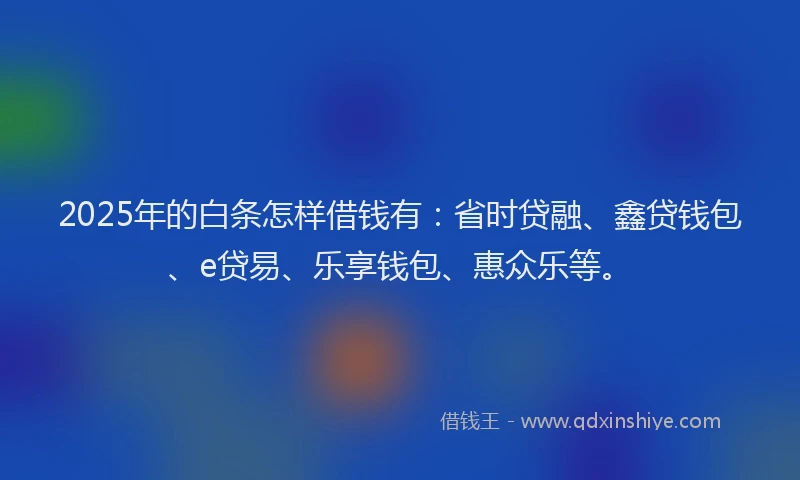 2025年的白条怎样借钱有：省时贷融、鑫贷钱包、e贷易、乐享钱包、惠众乐等。