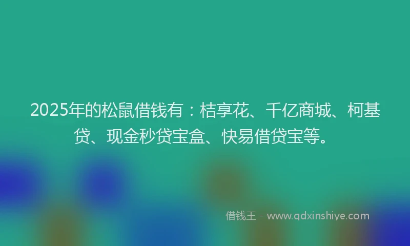 2025年的松鼠借钱有：桔享花、千亿商城、柯基贷、现金秒贷宝盒、快易借贷宝等。