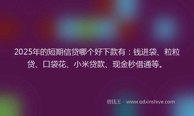 2025年的短期信贷哪个好下款有：钱进袋、粒粒贷、口袋花、小米贷款、现金秒借通等。