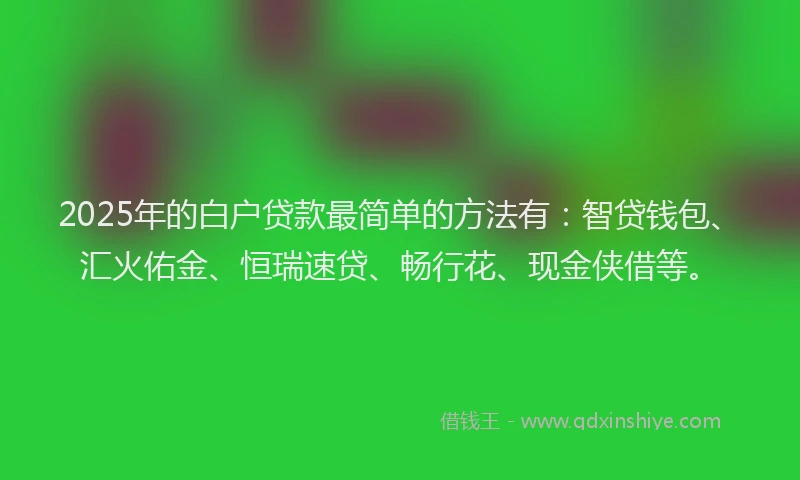 2025年的白户贷款最简单的方法有：智贷钱包、汇火佑金、恒瑞速贷、畅行花、现金侠借等。