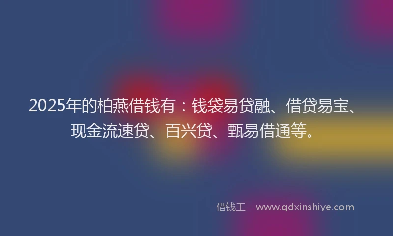 2025年的柏燕借钱有：钱袋易贷融、借贷易宝、现金流速贷、百兴贷、甄易借通等。