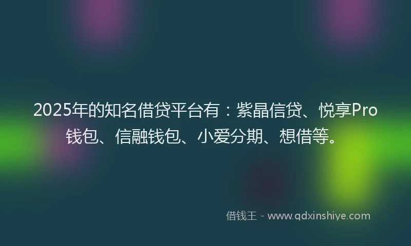 2025年的知名借贷平台有：紫晶信贷、悦享Pro钱包、信融钱包、小爱分期、想借等。