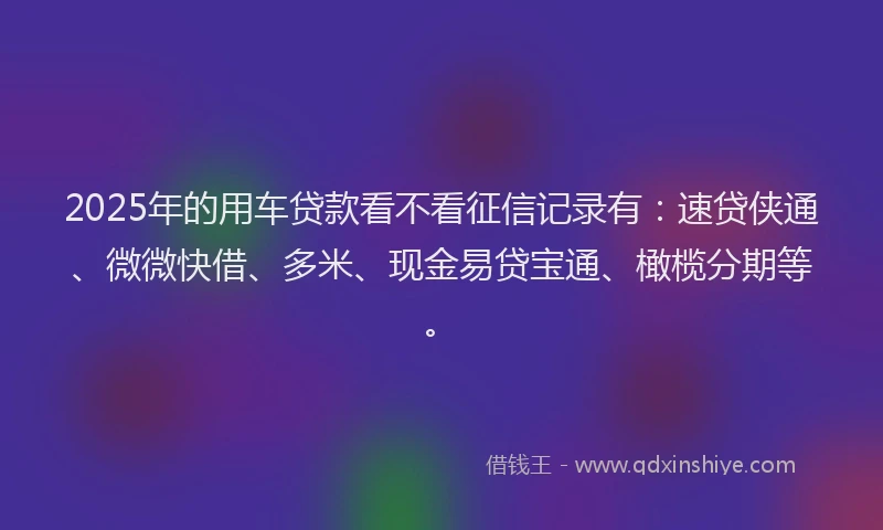 2025年的用车贷款看不看征信记录有：速贷侠通、微微快借、多米、现金易贷宝通、橄榄分期等。