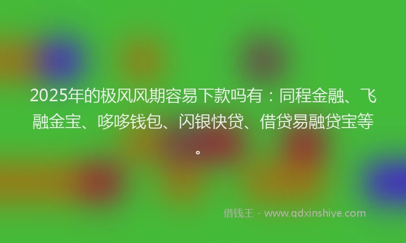2025年的极风风期容易下款吗有：同程金融、飞融金宝、哆哆钱包、闪银快贷、借贷易融贷宝等。