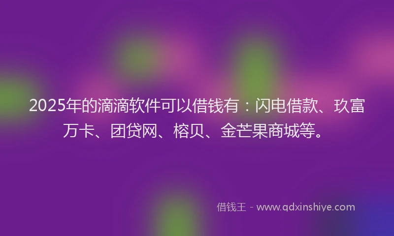 2025年的滴滴软件可以借钱有：闪电借款、玖富万卡、团贷网、榕贝、金芒果商城等。