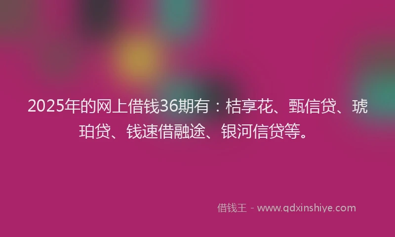 2025年的网上借钱36期有：桔享花、甄信贷、琥珀贷、钱速借融途、银河信贷等。
