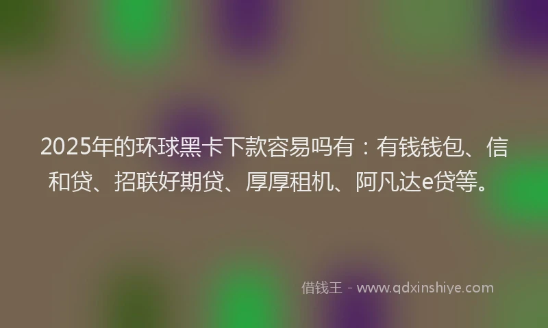 2025年的环球黑卡下款容易吗有：有钱钱包、信和贷、招联好期贷、厚厚租机、阿凡达e贷等。