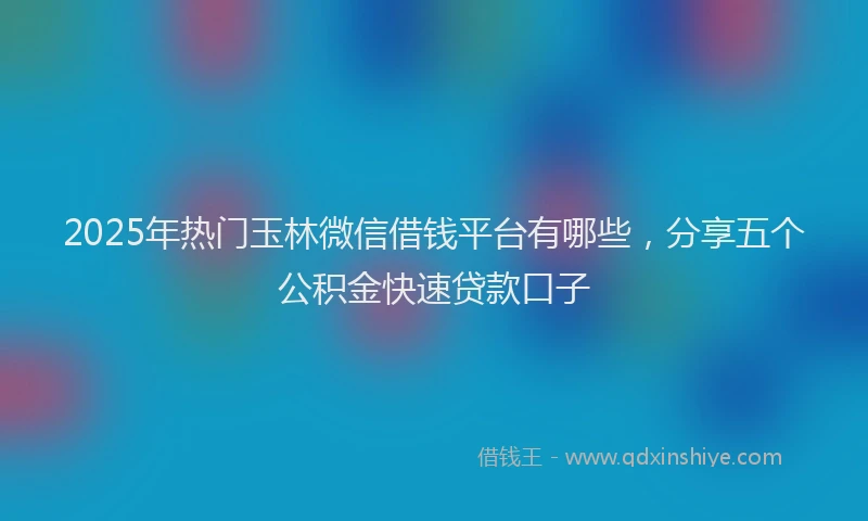 2025年热门玉林微信借钱平台有哪些，分享五个公积金快速贷款口子