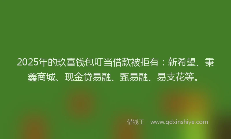 2025年的玖富钱包叮当借款被拒有：新希望、秉鑫商城、现金贷易融、甄易融、易支花等。