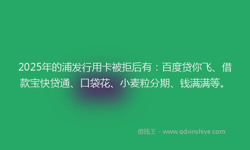 2025年的浦发行用卡被拒后有：百度贷你飞、借款宝快贷通、口袋花、小麦粒分期、钱满满等。