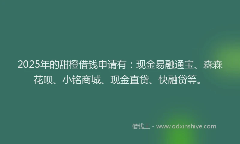 2025年的甜橙借钱申请有：现金易融通宝、森森花呗、小铭商城、现金直贷、快融贷等。