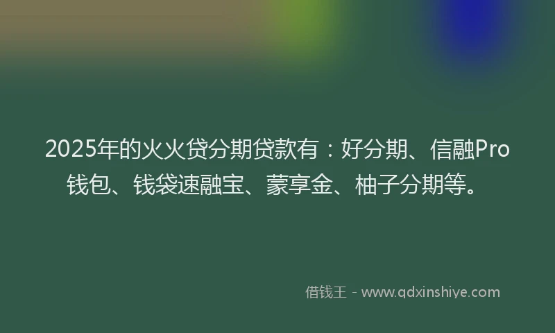 2025年的火火贷分期贷款有：好分期、信融Pro钱包、钱袋速融宝、蒙享金、柚子分期等。