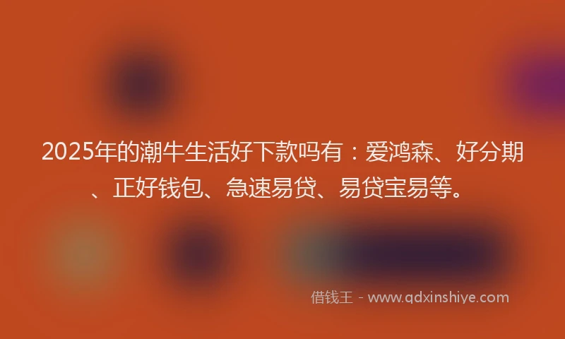 2025年的潮牛生活好下款吗有：爱鸿森、好分期、正好钱包、急速易贷、易贷宝易等。