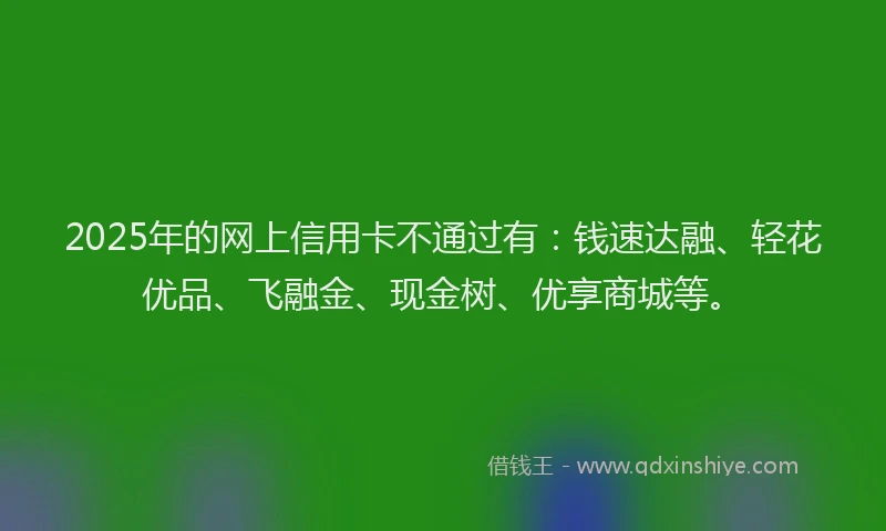 2025年的网上信用卡不通过有：钱速达融、轻花优品、飞融金、现金树、优享商城等。