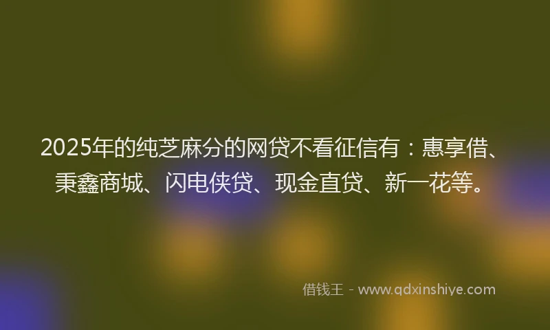 2025年的纯芝麻分的网贷不看征信有：惠享借、秉鑫商城、闪电侠贷、现金直贷、新一花等。