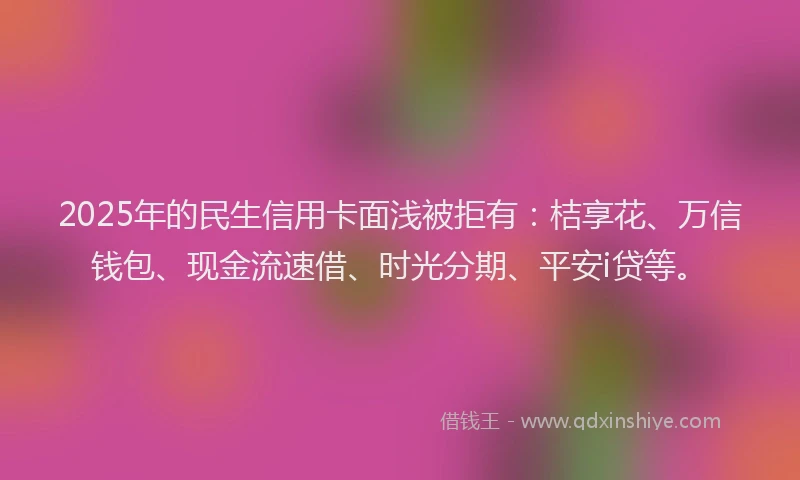 2025年的民生信用卡面浅被拒有：桔享花、万信钱包、现金流速借、时光分期、平安i贷等。