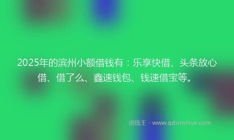 2025年的滨州小额借钱有：乐享快借、头条放心借、借了么、鑫速钱包、钱速借宝等。