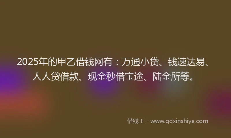 2025年的甲乙借钱网有：万通小贷、钱速达易、人人贷借款、现金秒借宝途、陆金所等。