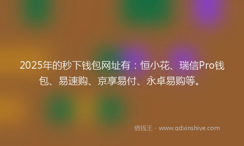 2025年的秒下钱包网址有：恒小花、瑞信Pro钱包、易速购、京享易付、永卓易购等。