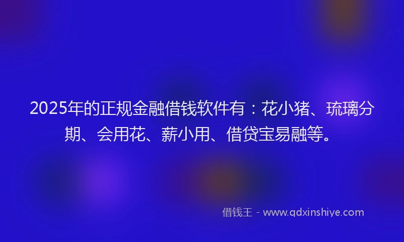 2025年的正规金融借钱软件有：花小猪、琉璃分期、会用花、薪小用、借贷宝易融等。