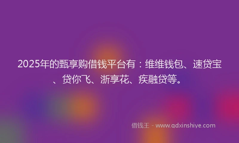 2025年的甄享购借钱平台有：维维钱包、速贷宝、贷你飞、浙享花、疾融贷等。