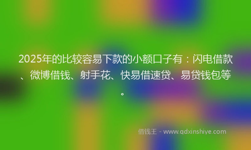 2025年的比较容易下款的小额口子有：闪电借款、微博借钱、射手花、快易借速贷、易贷钱包等。