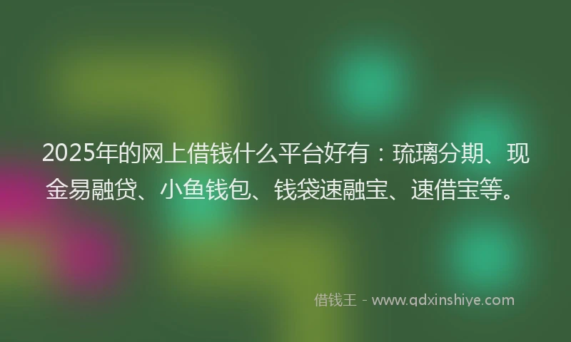 2025年的网上借钱什么平台好有：琉璃分期、现金易融贷、小鱼钱包、钱袋速融宝、速借宝等。