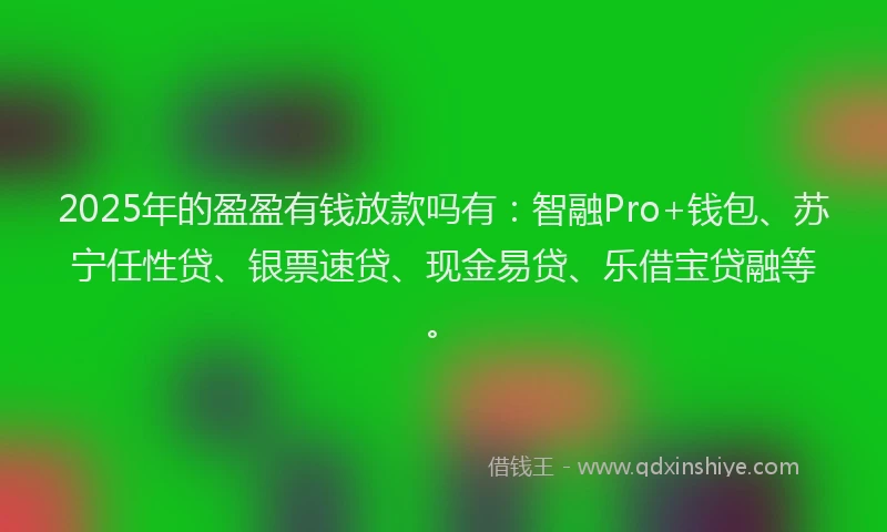 2025年的盈盈有钱放款吗有：智融Pro+钱包、苏宁任性贷、银票速贷、现金易贷、乐借宝贷融等。