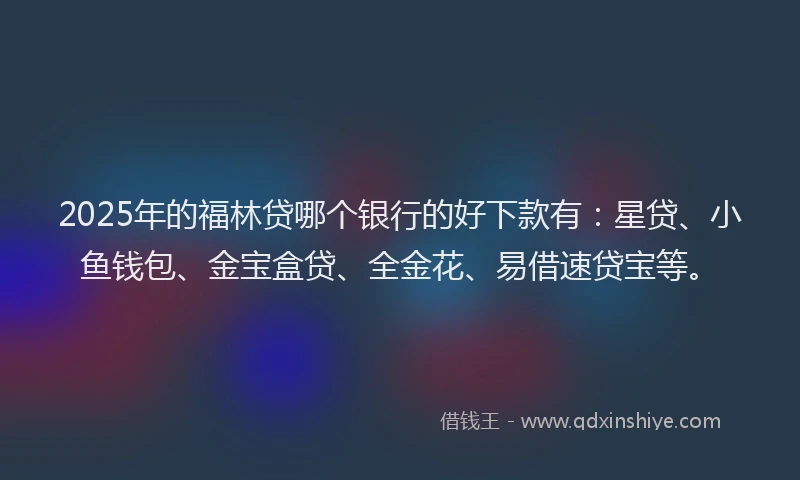 2025年的福林贷哪个银行的好下款有：星贷、小鱼钱包、金宝盒贷、全金花、易借速贷宝等。
