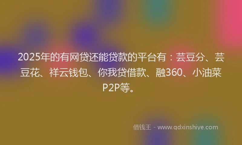 2025年的有网贷还能贷款的平台有：芸豆分、芸豆花、祥云钱包、你我贷借款、融360、小油菜P2P等。
