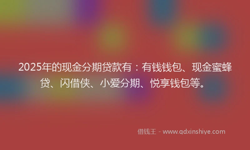 2025年的现金分期贷款有：有钱钱包、现金蜜蜂贷、闪借侠、小爱分期、悦享钱包等。