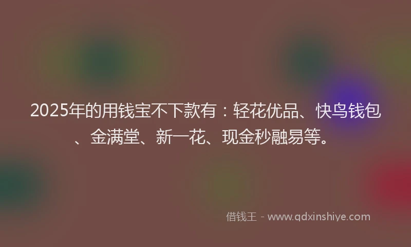 2025年的用钱宝不下款有：轻花优品、快鸟钱包、金满堂、新一花、现金秒融易等。
