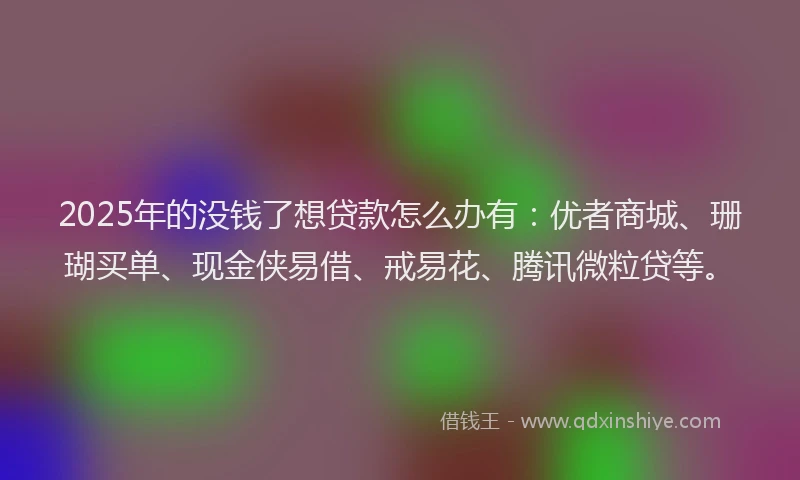 2025年的没钱了想贷款怎么办有：优者商城、珊瑚买单、现金侠易借、戒易花、腾讯微粒贷等。