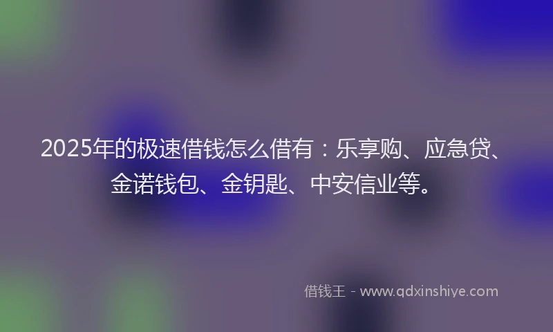 2025年的极速借钱怎么借有：乐享购、应急贷、金诺钱包、金钥匙、中安信业等。