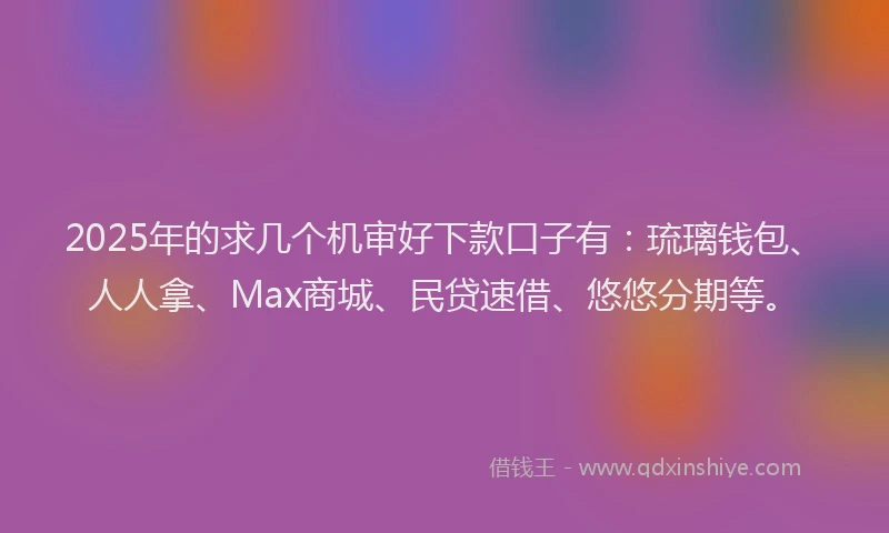 2025年的求几个机审好下款口子有：琉璃钱包、人人拿、Max商城、民贷速借、悠悠分期等。
