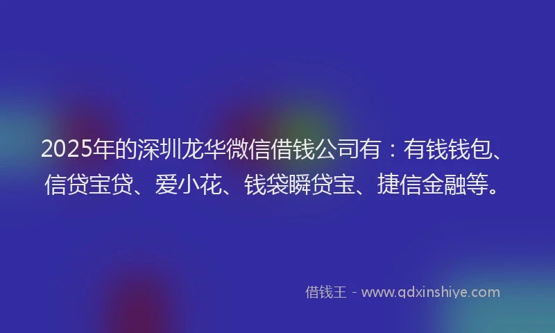 2025年的深圳龙华微信借钱公司有：有钱钱包、信贷宝贷、爱小花、钱袋瞬贷宝、捷信金融等。